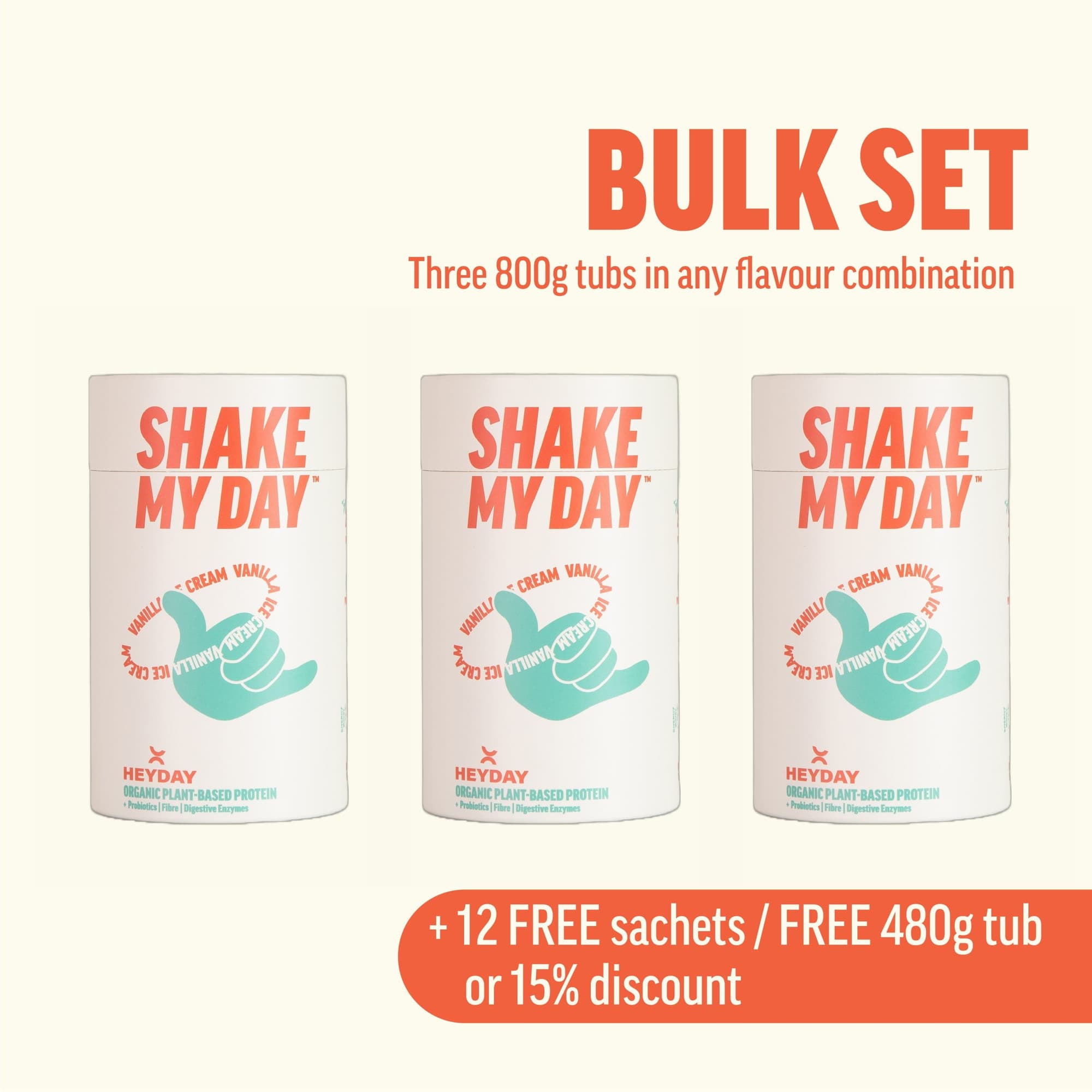 Heyday – Organic Plant-Based Protein – Bulk Set: three 800g tubs