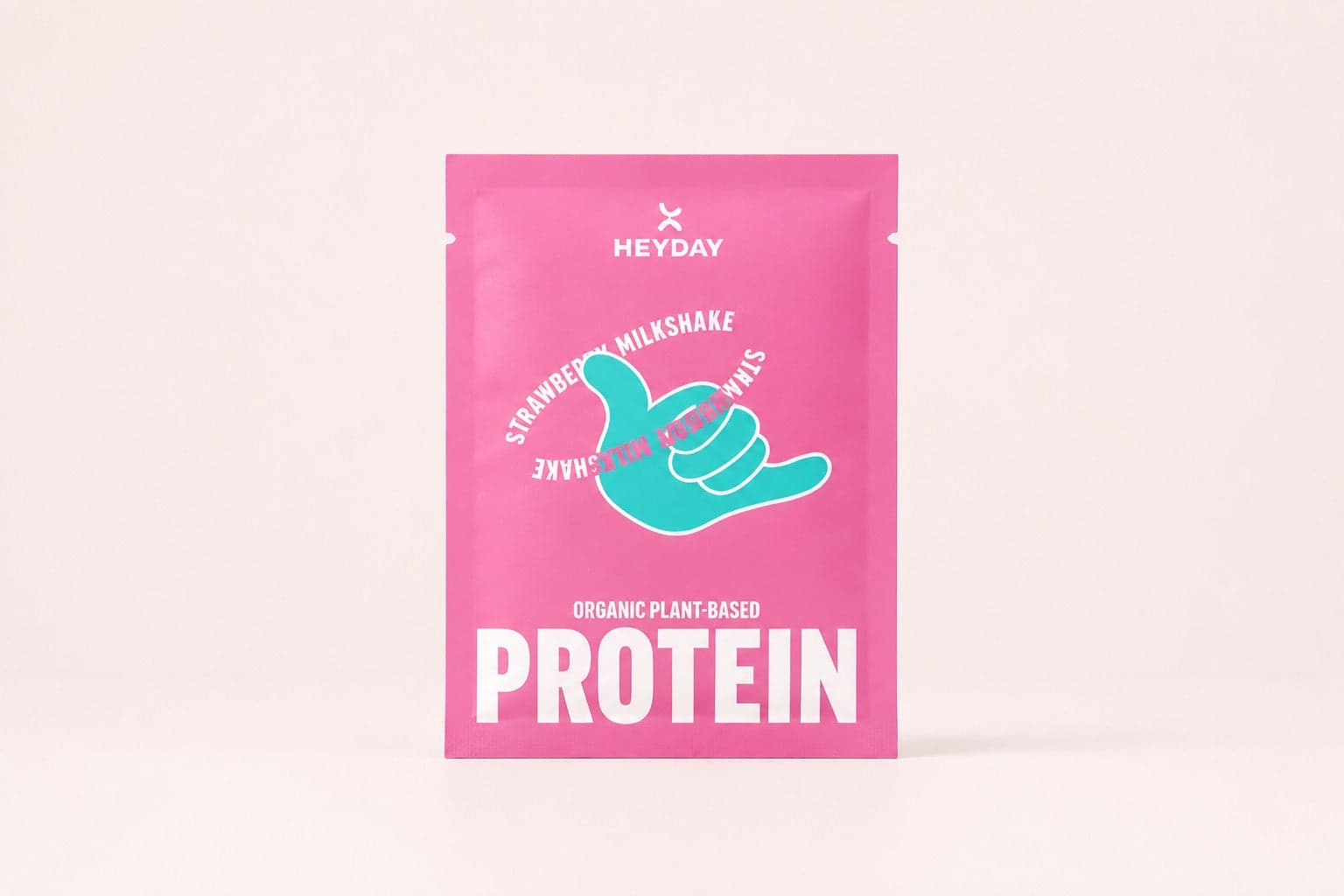 Heyday – Organic Plant-Based Protein – Strawberry Milkshake sachet, front